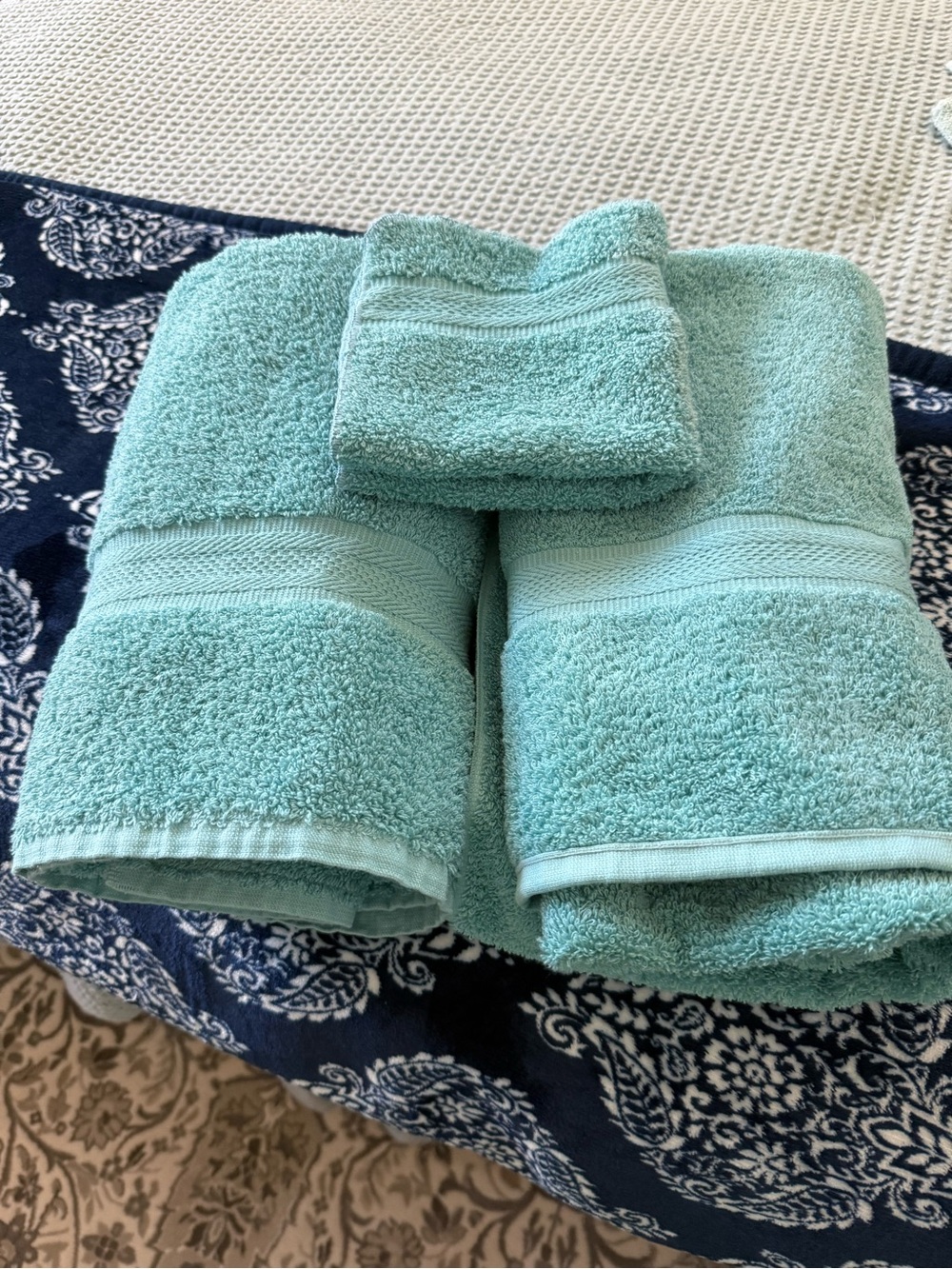 Aqua Cotton Bath Towels and one wash cloth